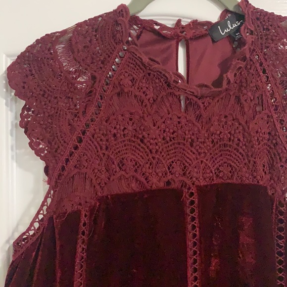 Lulu’s Who’s Who Burgundy Crocheted Velvet Dress - Picture 5 of 7